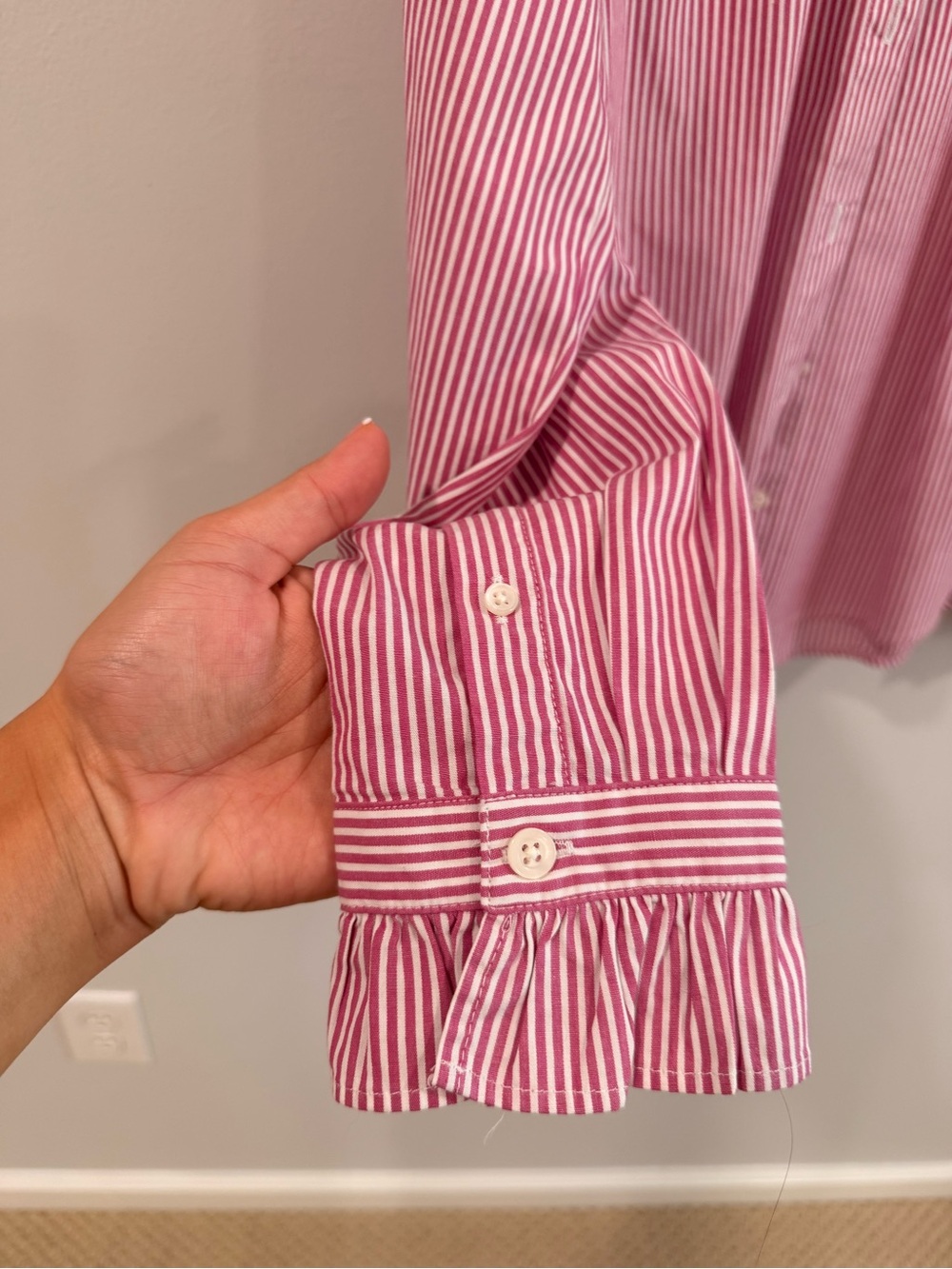Pink Stripe Ruffle Collar Button-Up Top - Picture 2 of 6